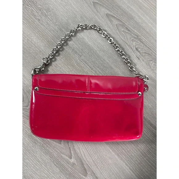 Coach Kristin Raspberry Magenta Pink Patent Leather Chain Clutch Bag Wristlet - Picture 5 of 8